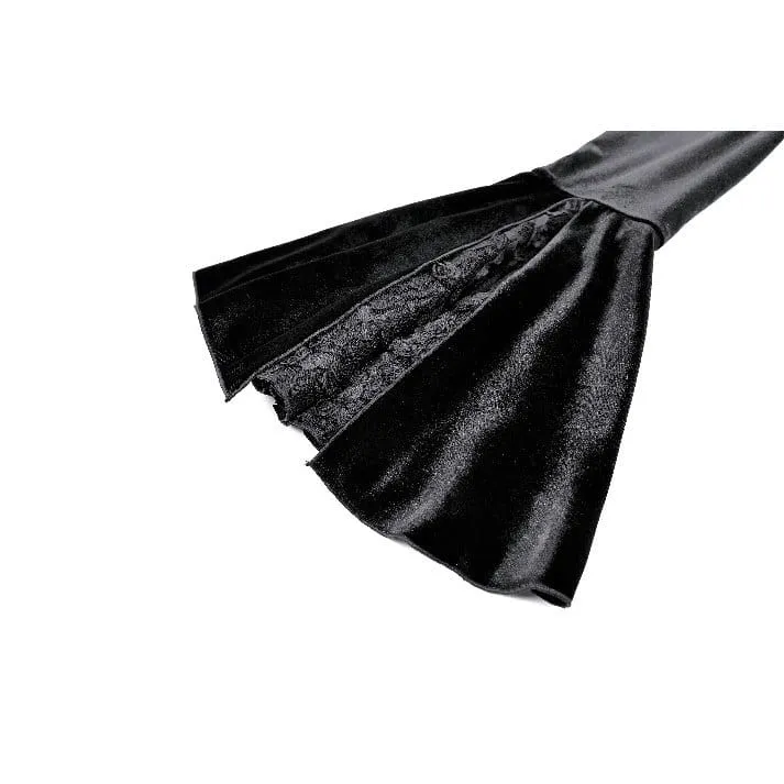 Gothic-Kleid aus Samt für Damen mit Rosenmuster, Spitzeneinsatz, Rüschen, asymmetrischem Saum und ausgestellten Ärmeln – ideal für Abschlussfeiern