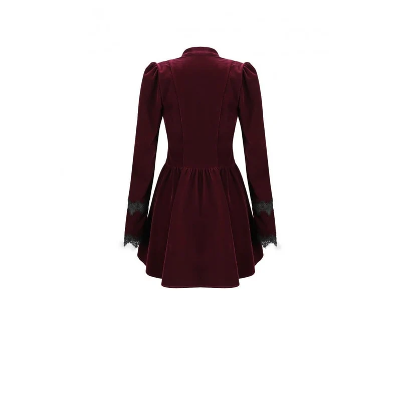 Gothic-Kurzkleid aus Samt mit Spitzenapplikationen und Cut-outs für Damen, ideal als Abschlusskleid