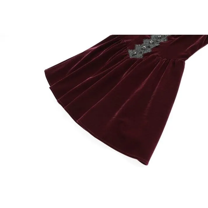 Gothic-Kurzkleid aus Samt mit Spitzenapplikationen und Cut-outs für Damen, ideal als Abschlusskleid