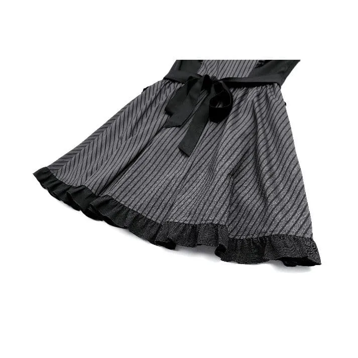 Gothic-Rüschenkleid mit Nadelstreifen, angedeutetem zweiteiligem Muster und langen Ärmeln für Damen im Dienstmädchenstil