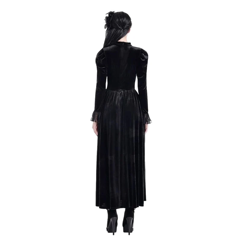 Gothic-Maxikleid aus Samt mit floraler Spitze, Puffärmeln und Brautkleid
