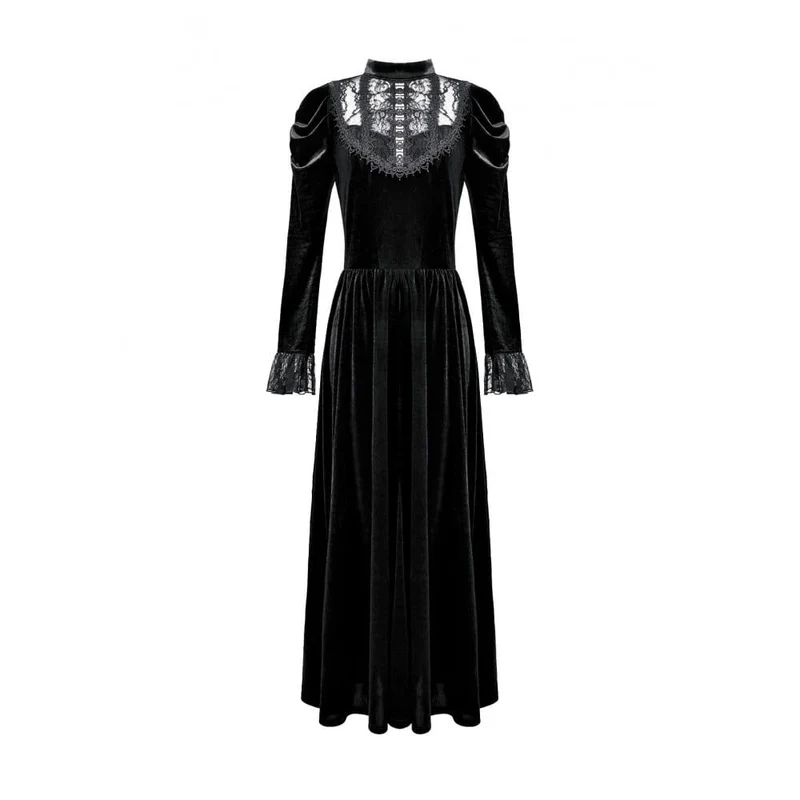 Gothic-Maxikleid aus Samt mit floraler Spitze, Puffärmeln und Brautkleid