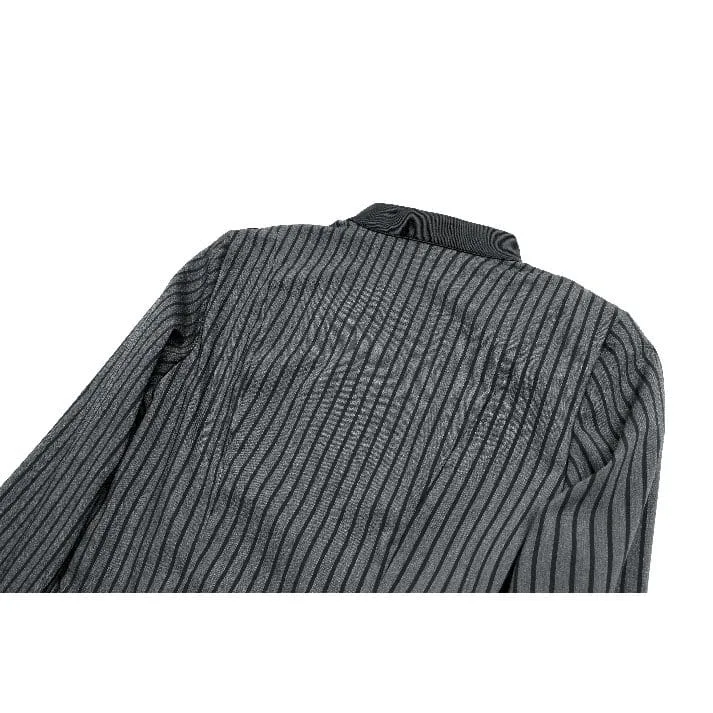 Gothic-Kleid für Damen mit Rüschen, Stehkragen, Nadelstreifen, langen Ärmeln und ausgestelltem Rock, Abschlusskleid