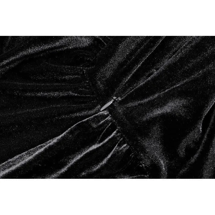 Gothic-besticktes, kurzes Samtkleid mit eckigem Ausschnitt, Glockenärmeln und Stickereien für Damen – Abschlusskleid