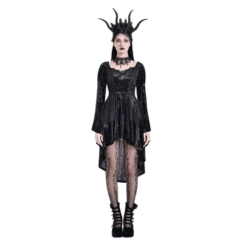 Gothic-Kleid für Damen mit Schnürung, asymmetrischem Saum, Puffärmeln und ausgestellten Ärmeln – ideal für Abschlussfeiern