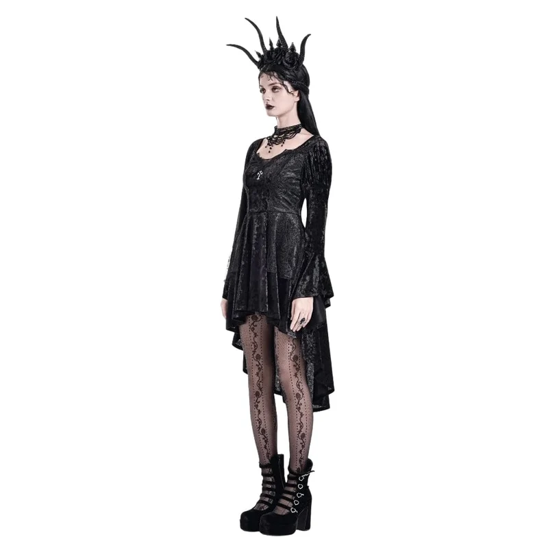 Gothic-Kleid für Damen mit Schnürung, asymmetrischem Saum, Puffärmeln und ausgestellten Ärmeln – ideal für Abschlussfeiern