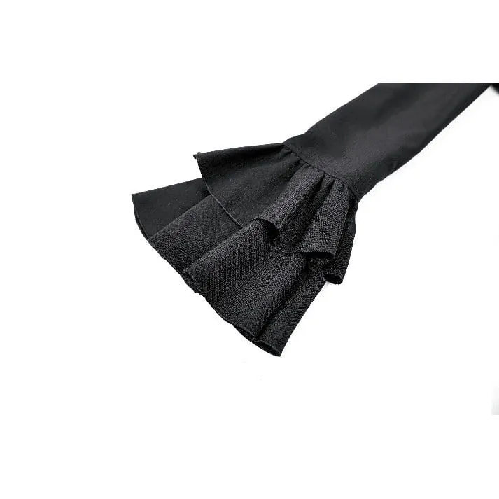Gothic-Kleid für Damen mit Mesh-Einsätzen, Stehkragen, Stufenrock, Puffärmeln und kurzem Schnitt – ideal für Abschlussfeiern