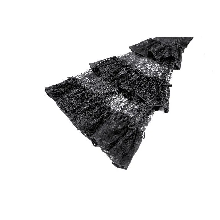 Gothic Maxikleid für Damen mit eckigem Ausschnitt, Jacquard-Stufenmuster, Glockenärmeln und Spitze aus Mesh