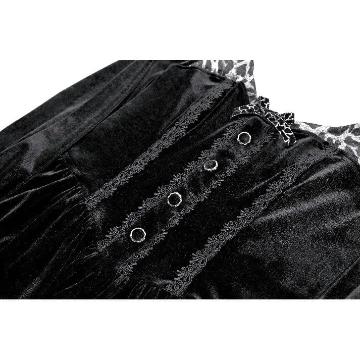 Gothic-Abendkleid für Damen mit Leopardenmuster, Rüschenbesatz und Bischofsärmeln aus Samt