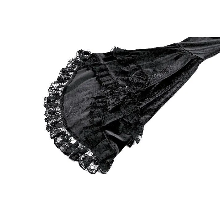 Schwarzes Gothic-Maxikleid mit Schnürung, Rüschen und ausgestellten Ärmeln für Damen – ideal als Hochzeitskleid