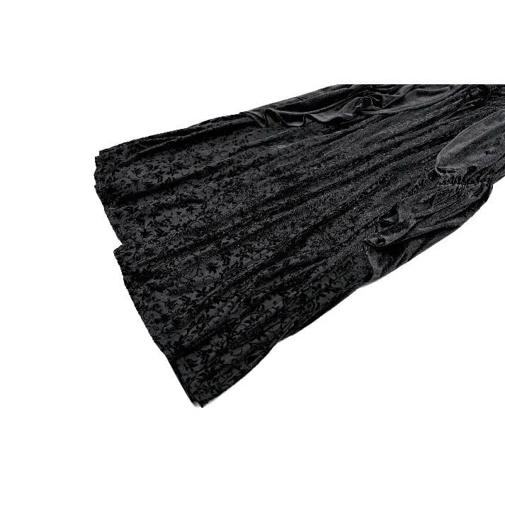 Schwarzes Gothic-Maxikleid mit Schnürung, Rüschen und ausgestellten Ärmeln für Damen – ideal als Hochzeitskleid