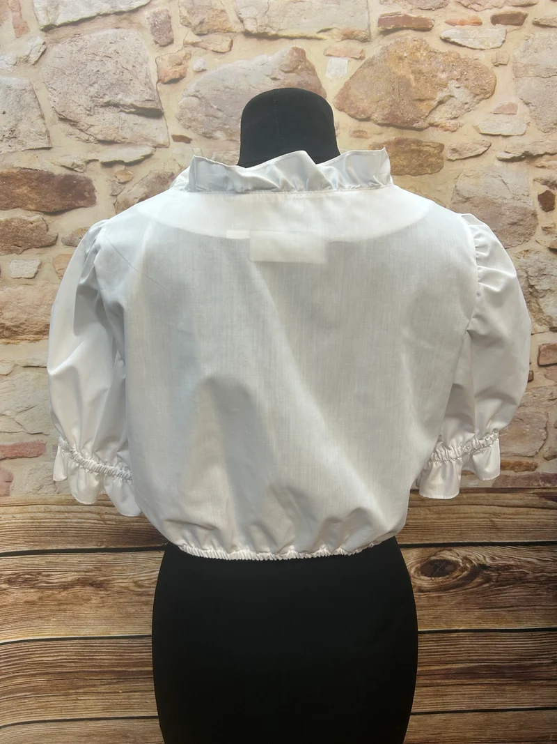 Dirndlbluse weiß - Rüschen - Raffung, Gr. 46