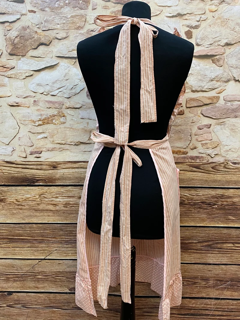 Vintage Rüschenschürze rosa beige - 1980er
