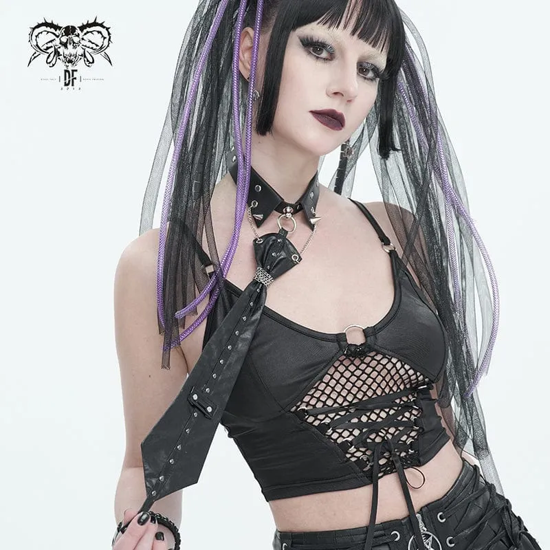 Gothic-Krawatte aus Kunstleder mit Nieten und Choker für Damen