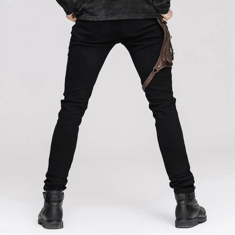 Herren-Hose im Punk-Stil mit Kunstleder-Aufnähern