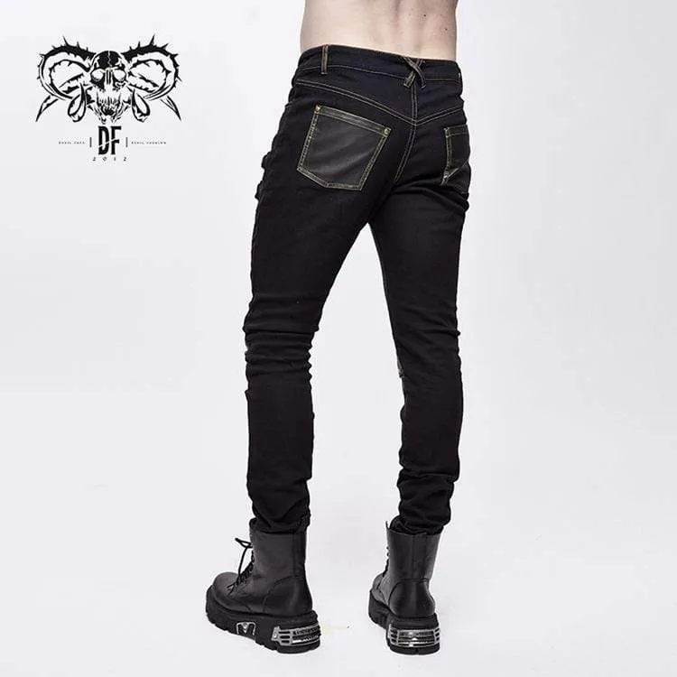 Herren Punk Cross Nieten Kunstlederhose