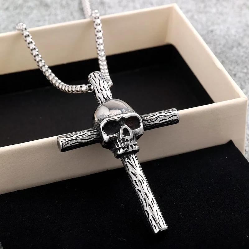 Punk-Schädel-Kreuz-Halskette für Herren