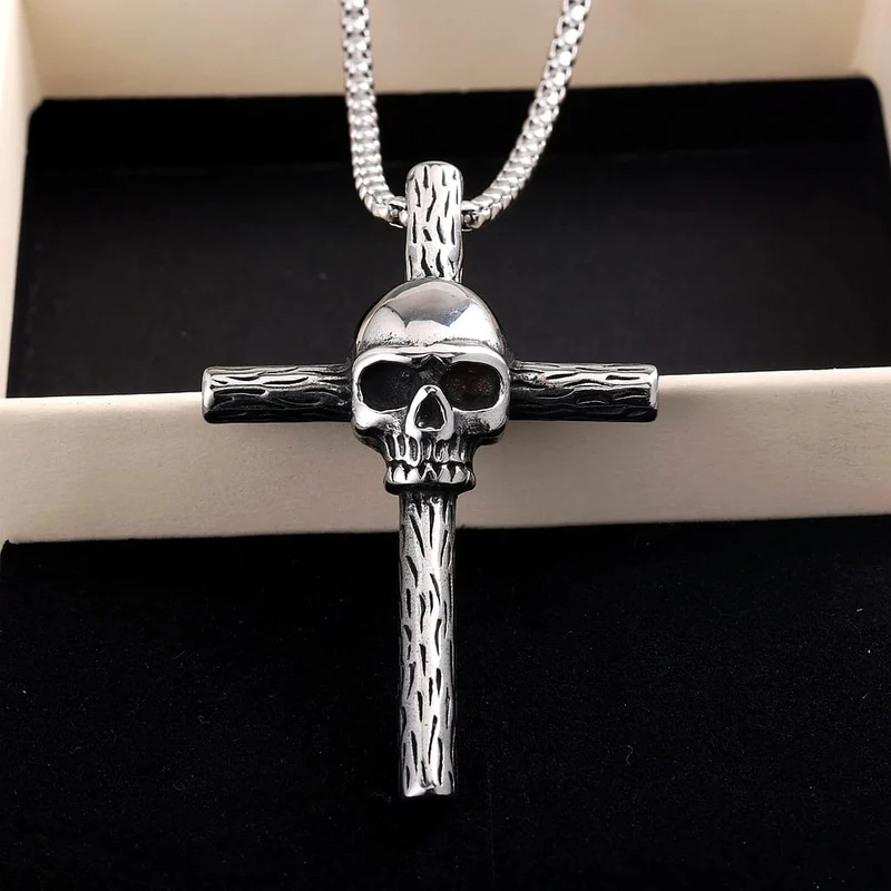 Punk-Schädel-Kreuz-Halskette für Herren