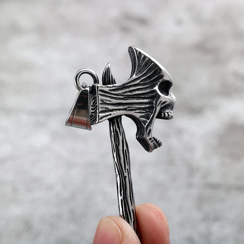 Punk-Totenkopf-Axt-Halskette für Herren
