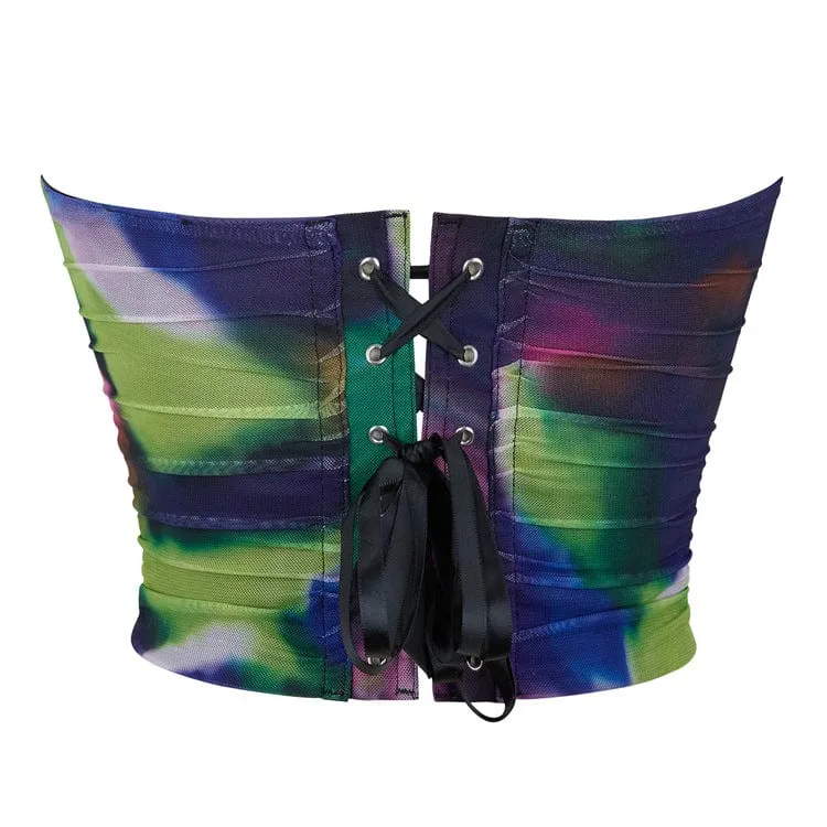 Damen-Grunge-Kontrastfarbenes Mesh-Vollbrustkorsett