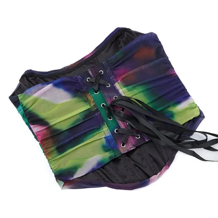 Damen-Grunge-Kontrastfarbenes Mesh-Vollbrustkorsett