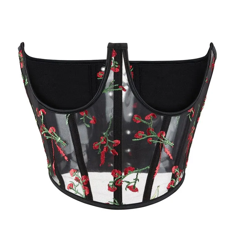 Damen Gothic Unterbrustkorsett mit floraler Stickerei aus Netzstoff