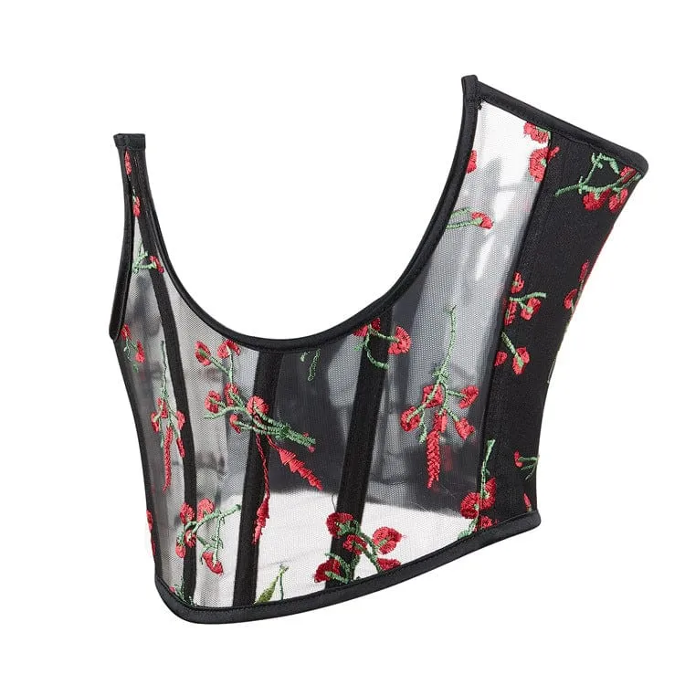Damen Gothic Unterbrustkorsett mit floraler Stickerei aus Netzstoff