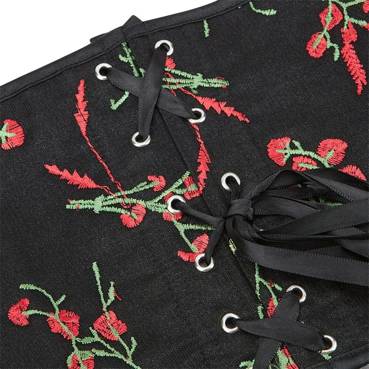 Damen Gothic Unterbrustkorsett mit floraler Stickerei aus Netzstoff