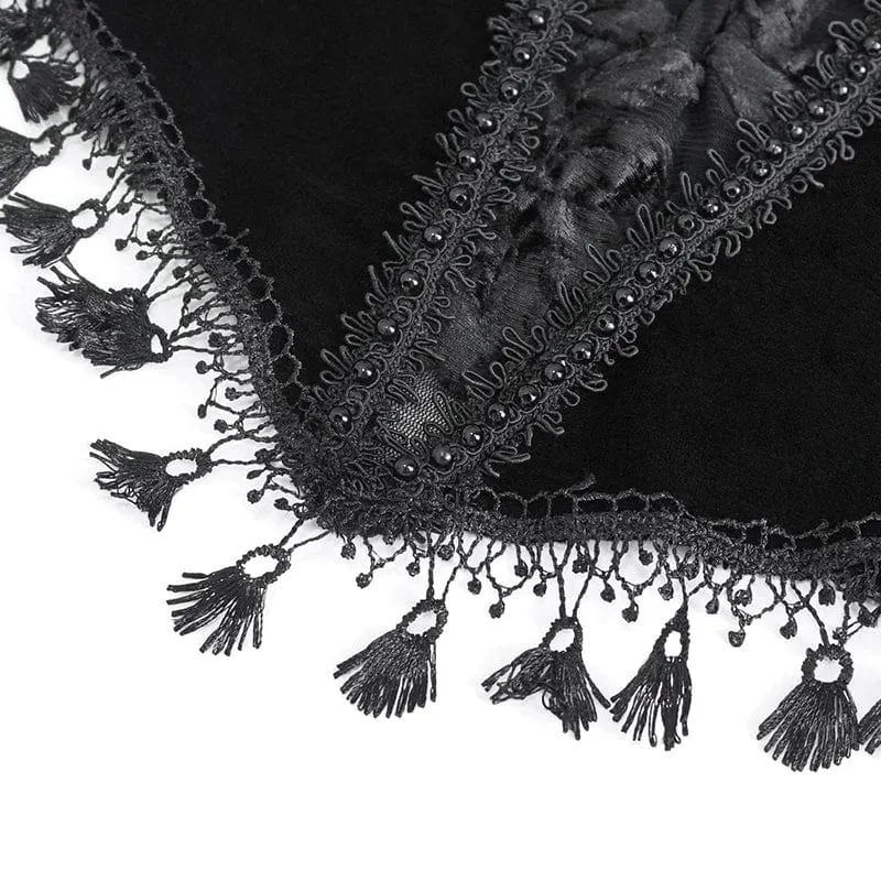 Damen Gothic Off Shoulder Lace Splice Velvet Shirt Schwarz