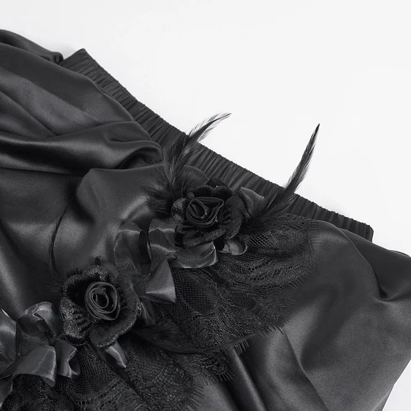 Damen-Gothic-Rock mit Kordelzug und Rosen-Mesh-Spleiß
