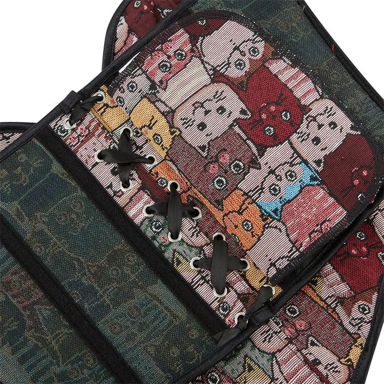 Damen-Vollbrustkorsett mit bunter Katzenstickerei im Grunge-Stil
