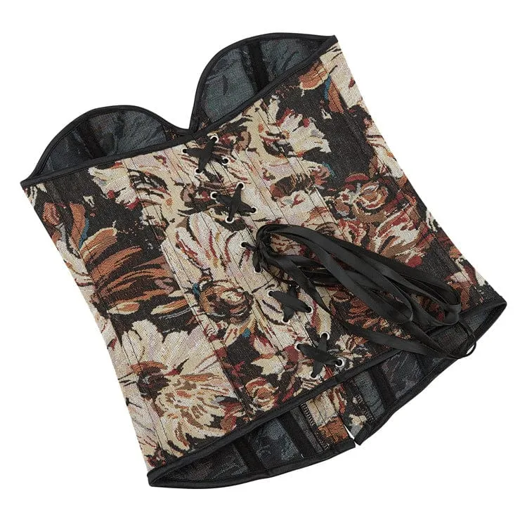 Damen Gothic Vollbrustkorsett mit tiefem Ausschnitt und floraler Stickerei