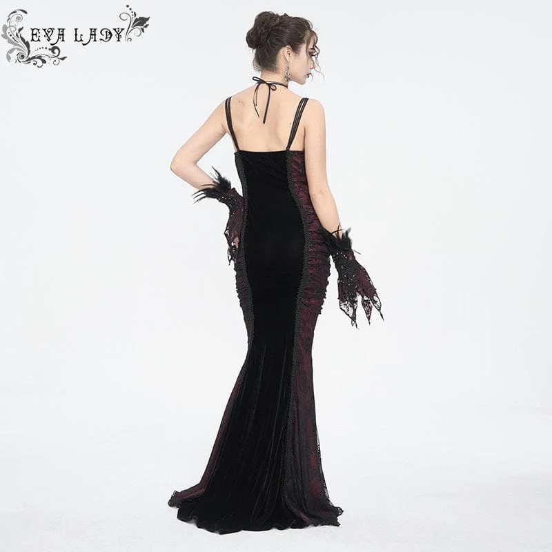 Damen-Brautkleid im Gothic-Stil mit floraler Stickerei und gerafftem Fischschwanz