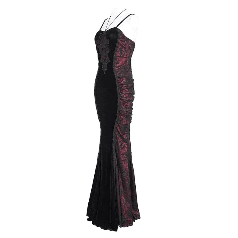 Damen-Brautkleid im Gothic-Stil mit floraler Stickerei und gerafftem Fischschwanz