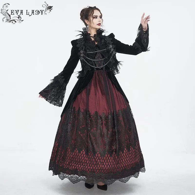 Gothic-Kleid für Damen, schulterfrei, rosafarben, perlenbesetzt, aus rotem Samt, Hochzeitskleid
