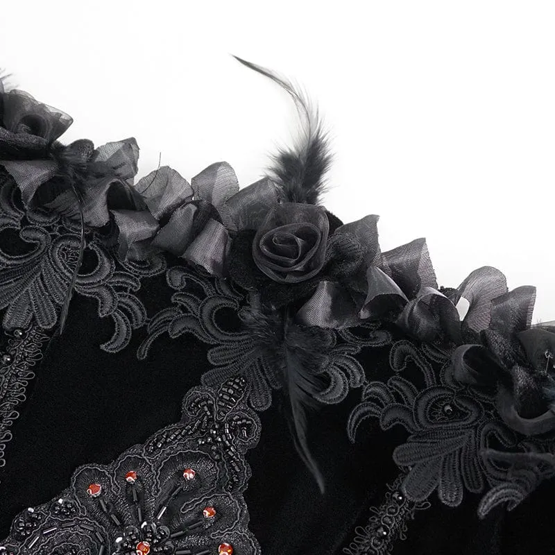 Gothic-Kleid für Damen, schulterfrei, rosafarben, perlenbesetzt, aus rotem Samt, Hochzeitskleid