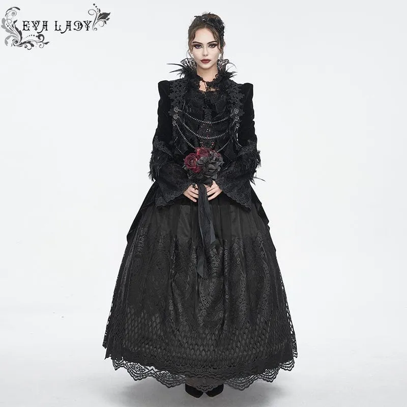 Schulterfreies Gothic-Hochzeitskleid aus Samt mit Rosenperlen und schwarzen Perlen für Damen