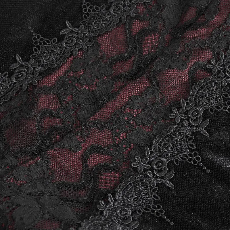 Roter Gothic-Fischschwanzrock mit Blumenstickerei und Spitzenspleiß für Damen