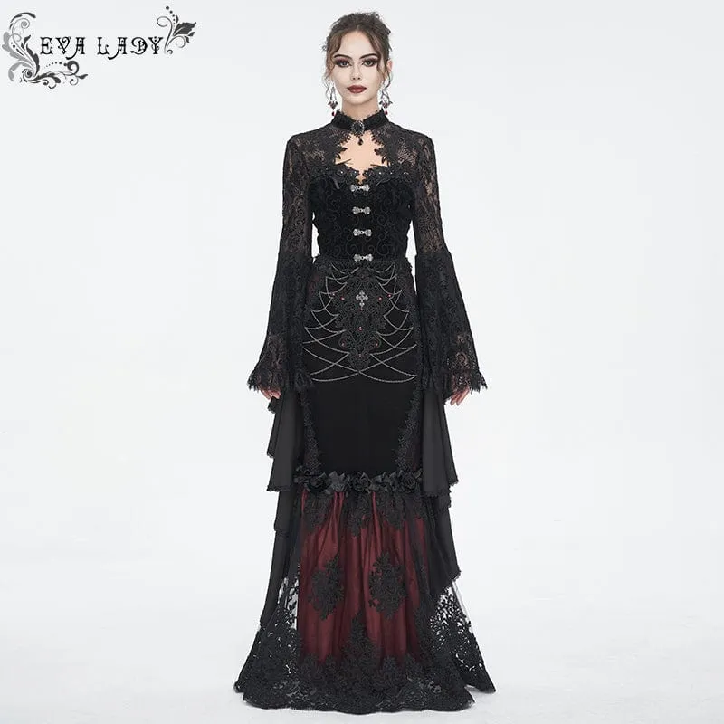Gothic-Spitze-Spleißhemd mit ausgestellten Ärmeln für Damen