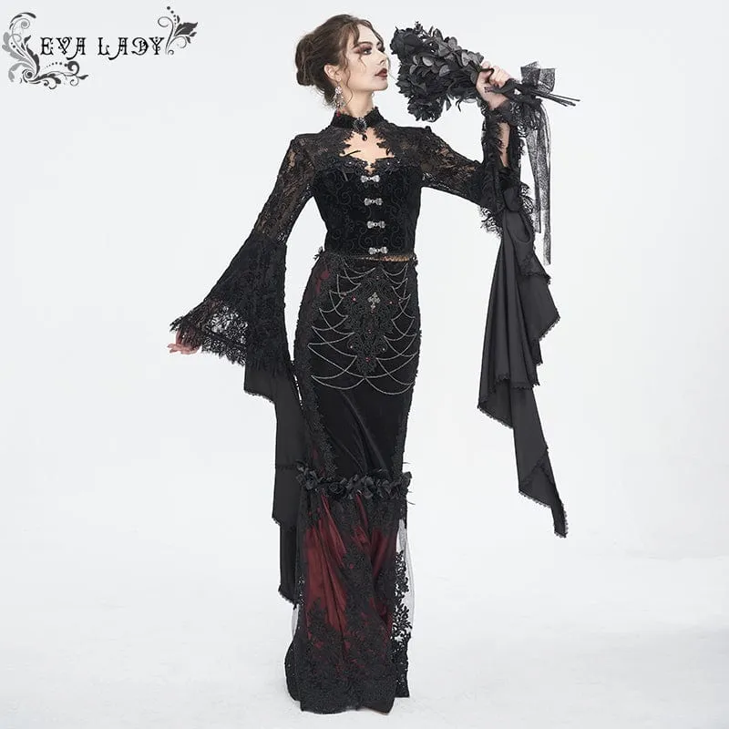 Gothic-Spitze-Spleißhemd mit ausgestellten Ärmeln für Damen