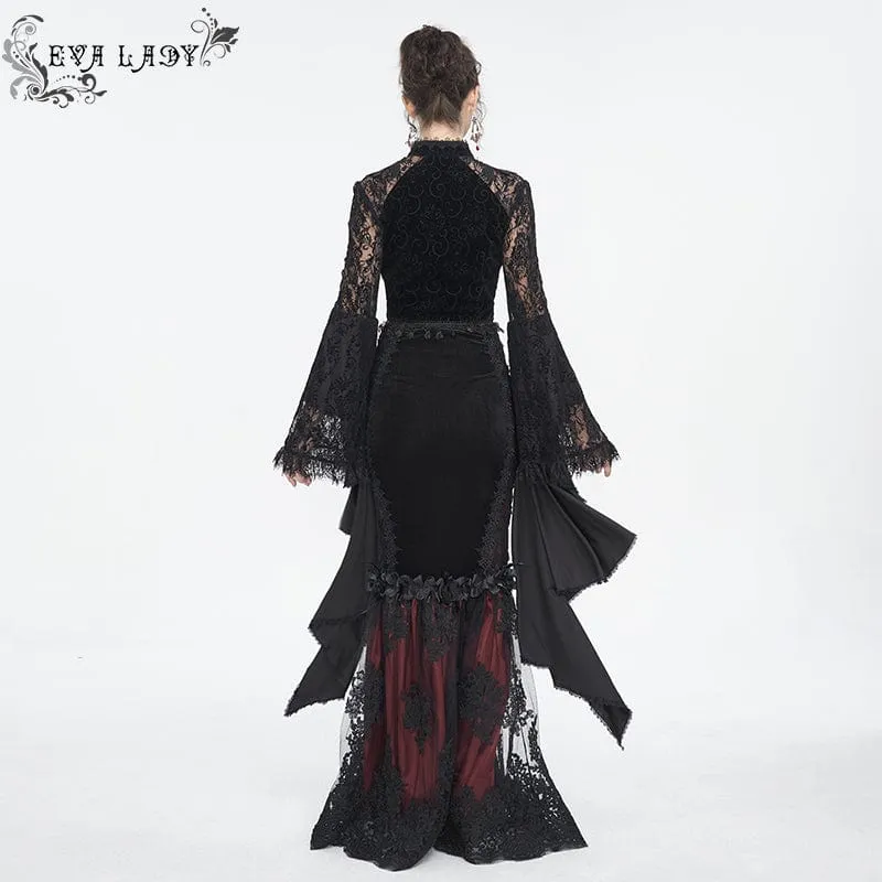 Gothic-Spitze-Spleißhemd mit ausgestellten Ärmeln für Damen
