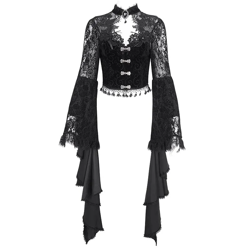 Gothic-Spitze-Spleißhemd mit ausgestellten Ärmeln für Damen