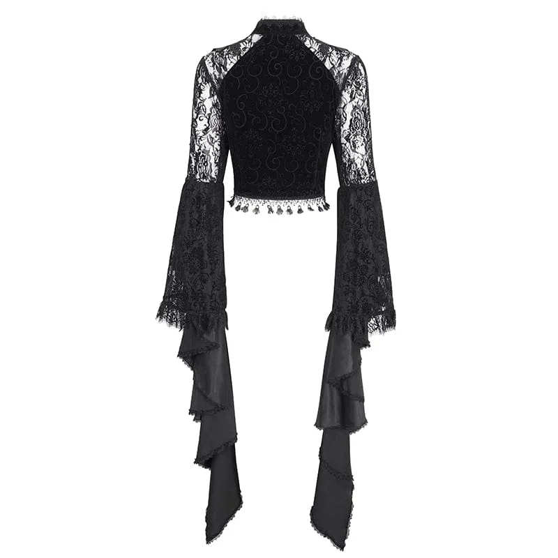 Gothic-Spitze-Spleißhemd mit ausgestellten Ärmeln für Damen