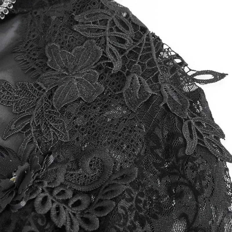 Gothic-Spitze-Spleißhemd mit ausgestellten Ärmeln für Damen