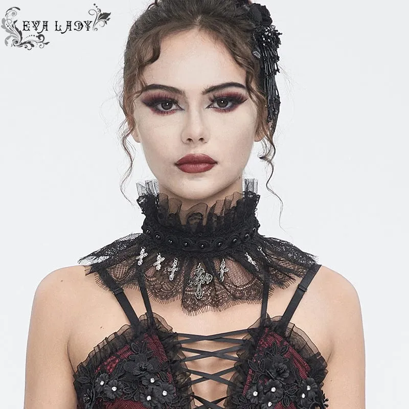 Damen-Kragen aus Gothic-Perlen mit Rüschen und Spitze