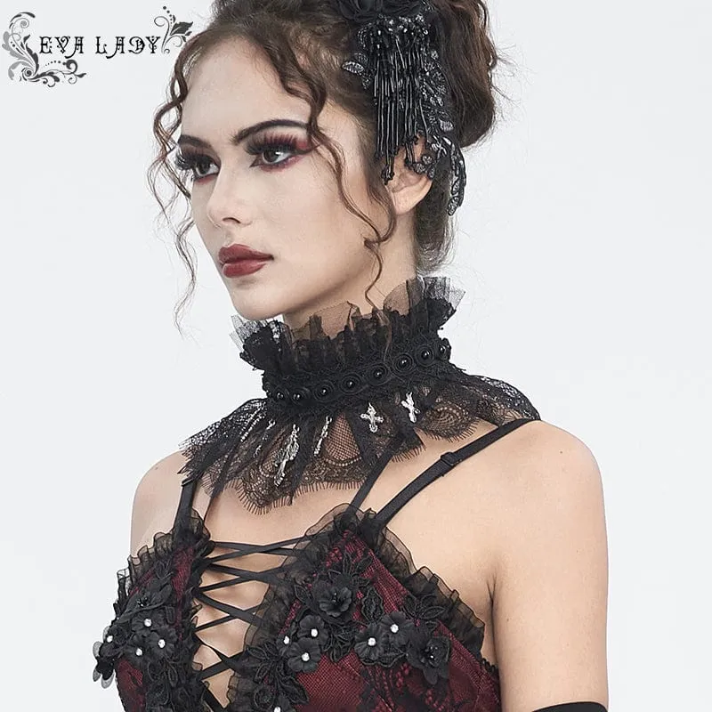 Damen-Kragen aus Gothic-Perlen mit Rüschen und Spitze