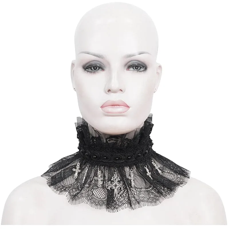 Damen-Kragen aus Gothic-Perlen mit Rüschen und Spitze