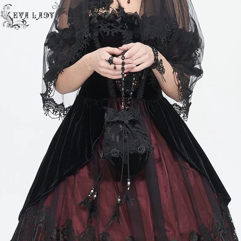 Damen-Minitasche im Gothic-Stil mit Spitzenspleiß und Perlen