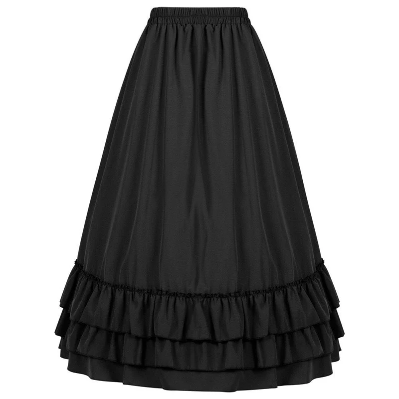 Langer, geschichteter, gerüschter Gothic-Faltenrock für Damen