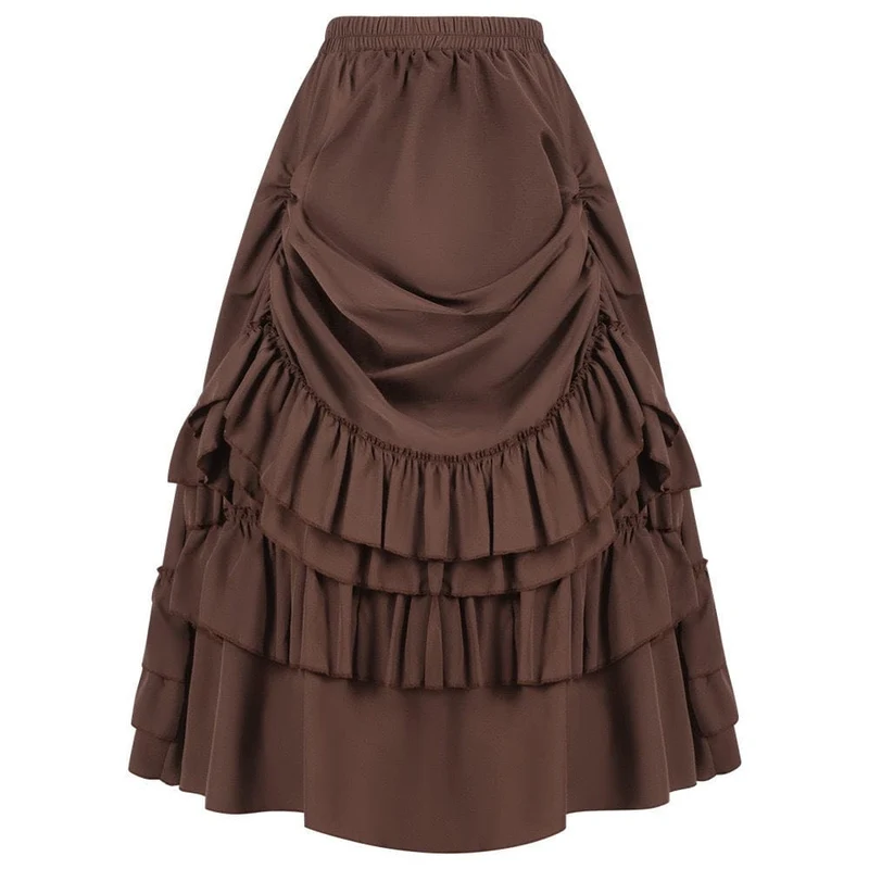 Langer, geschichteter, gerüschter Gothic-Faltenrock für Damen